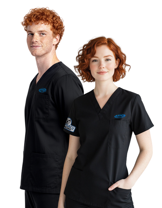 Asher Black Unisex Scrub Top - Student