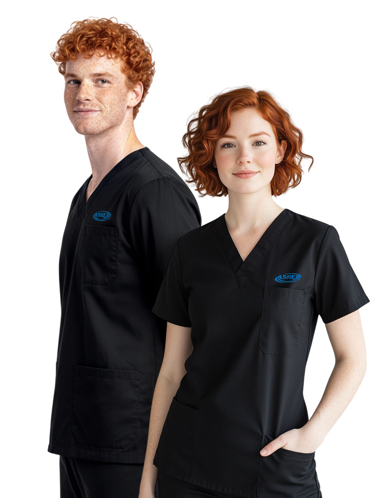 Asher Black Unisex Scrub Top