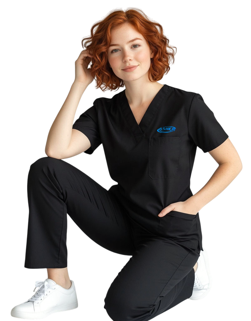 Asher Black Unisex Scrub Top
